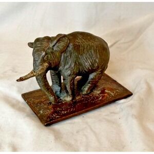 Bronze Cast Elephant Animal Figure Sculpture - Bronze Base Lid Container Missing